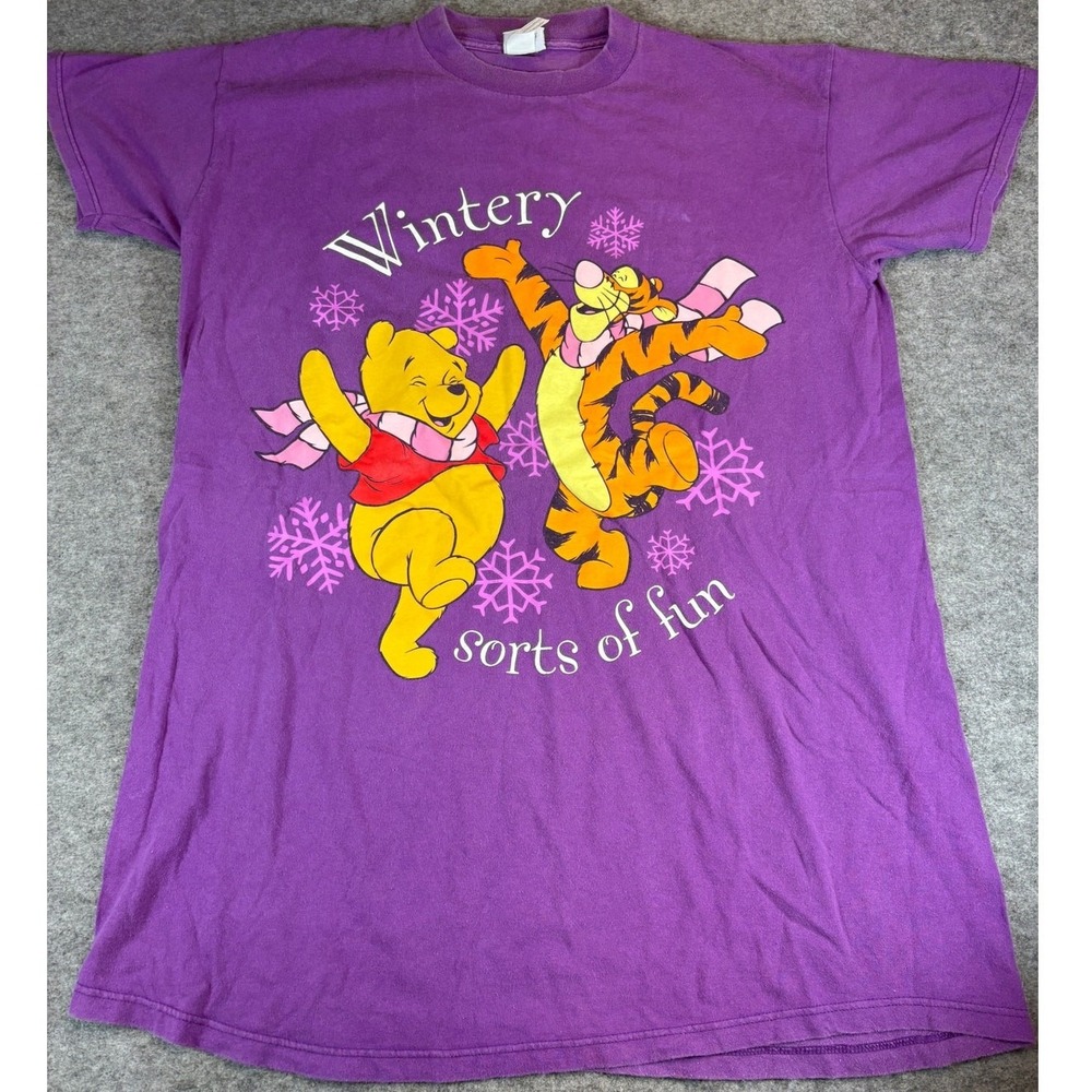 Vintage 90s Disney Pooh Tigger Wintery Sorts Of Fun Shirt Purple One Size OS